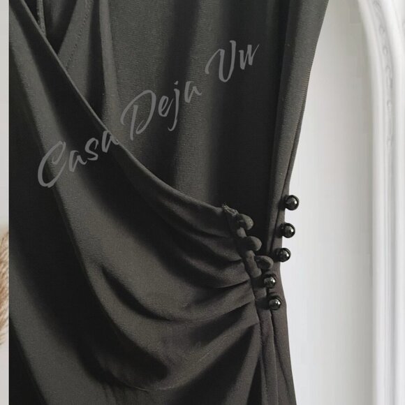 Classic Understated Isaac Mizrahi Surplice Long Sleeve Black Cocktail Dress - Picture 6 of 9